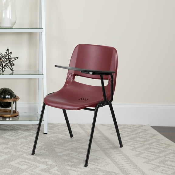 Flash Furniture Burgundy Ergonomic Shell Chair with Left Handed Flip-Up Tablet Arm