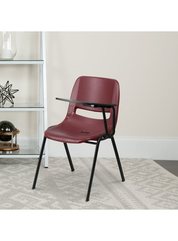 Flash Furniture Burgundy Ergonomic Shell Chair with Left Handed Flip-Up Tablet Arm