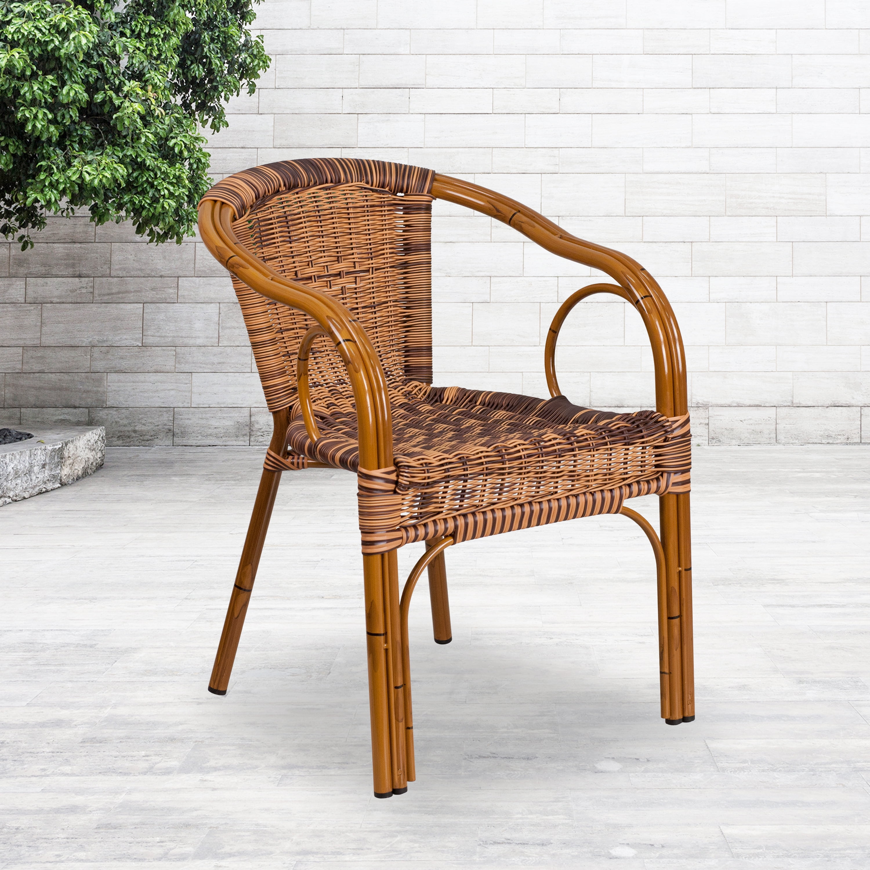 Flash Furniture Cadiz Series Bamboo Patio Chair Burning Brown