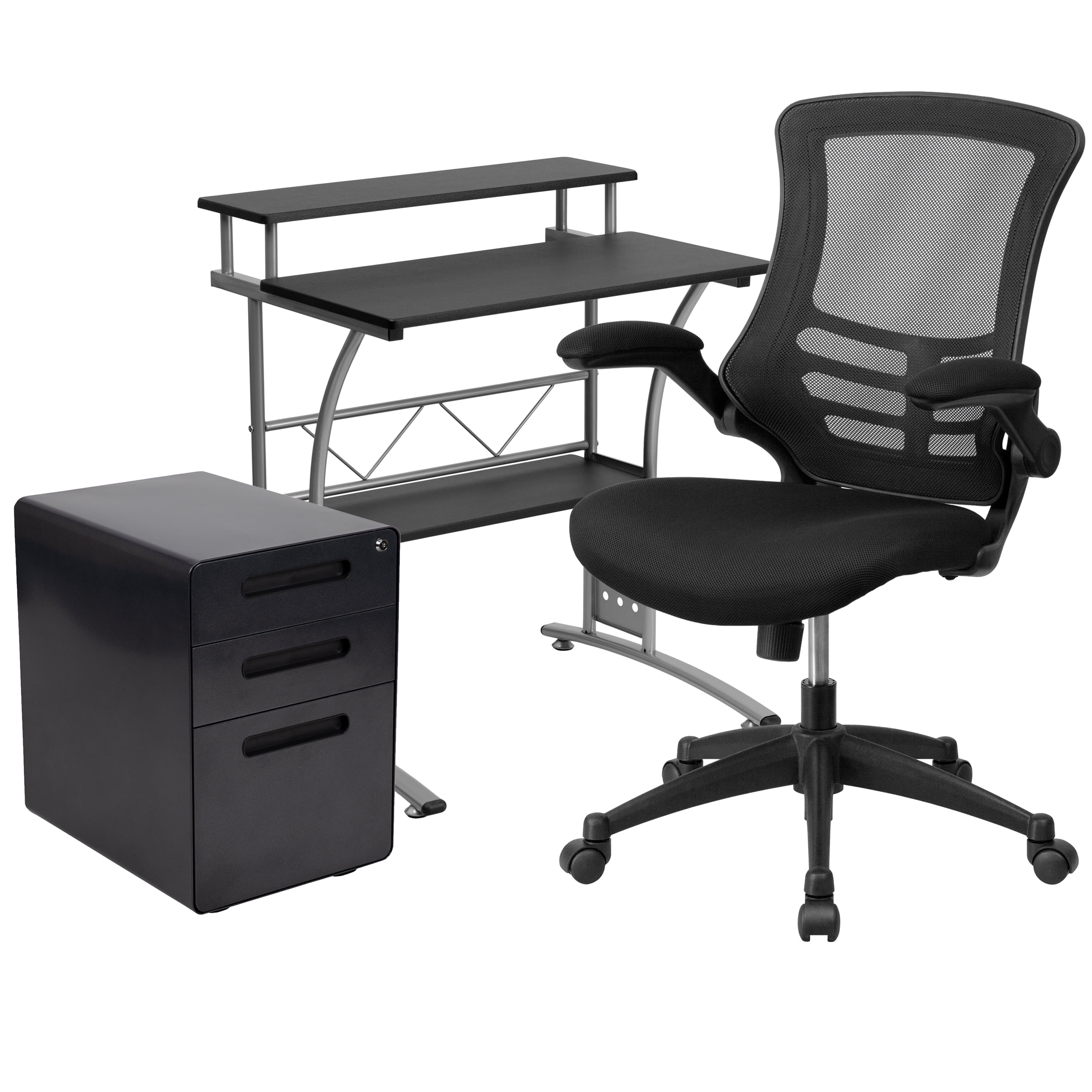 Computer Table Inset Flash Furniture Calder Work From Home Kit - Black Computer Desk ...