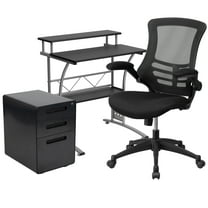 Flash Furniture Calder Work From Home Kit - Black Computer Desk, Ergonomic Mesh Office Chair and Locking Mobile Filing Cabinet with Inset Handles