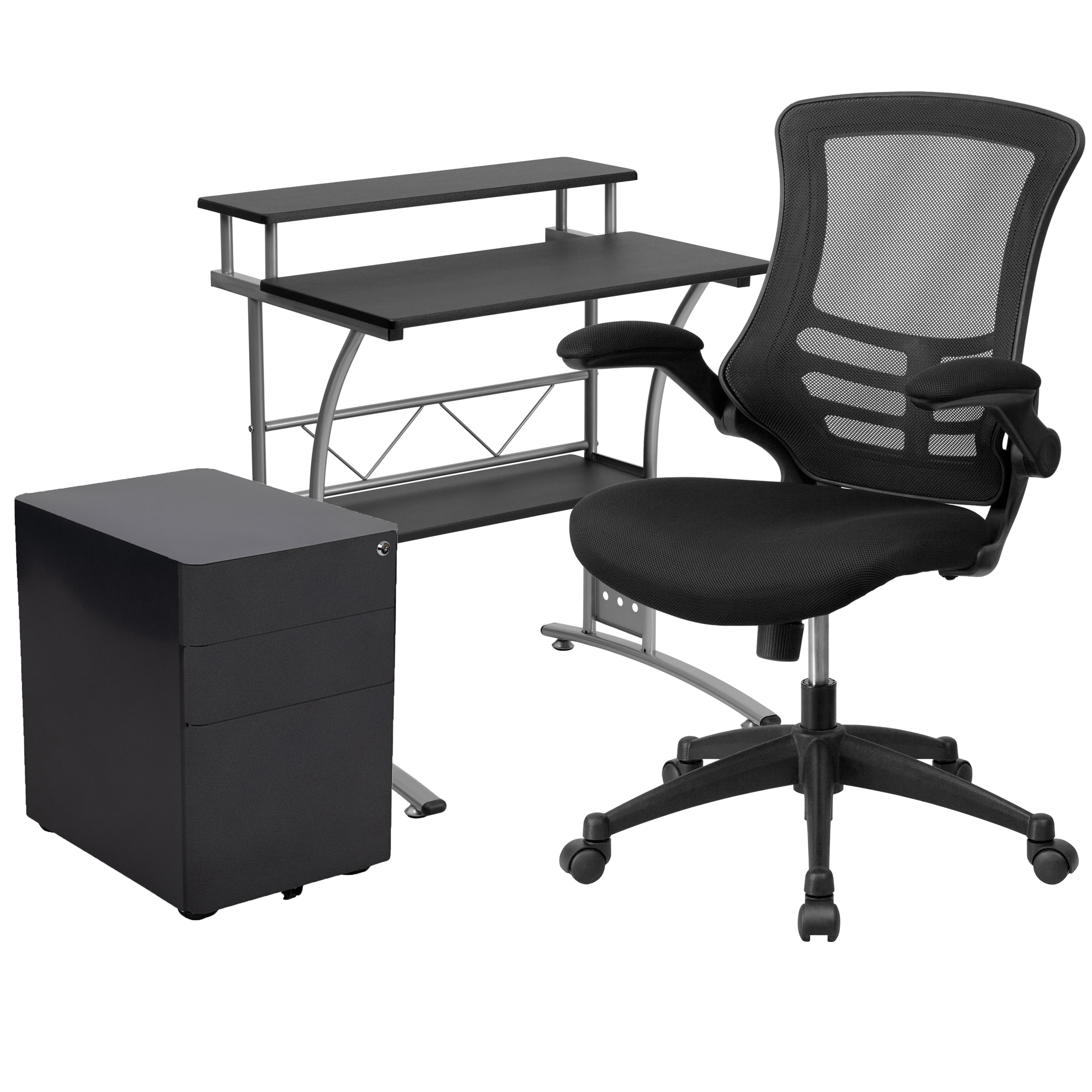 Flash Furniture Calder Work From Home Kit - Black Computer Desk ...