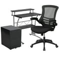 thumbnail image 1 of Flash Furniture Calder Work From Home Kit - Black Computer Desk, Ergonomic Mesh Office Chair and Locking Mobile Filing Cabinet with Side Handles, 1 of 11