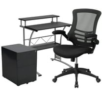 Flash Furniture Calder Work From Home Kit - Black Computer Desk, Ergonomic Mesh Office Chair and Locking Mobile Filing Cabinet with Side Handles