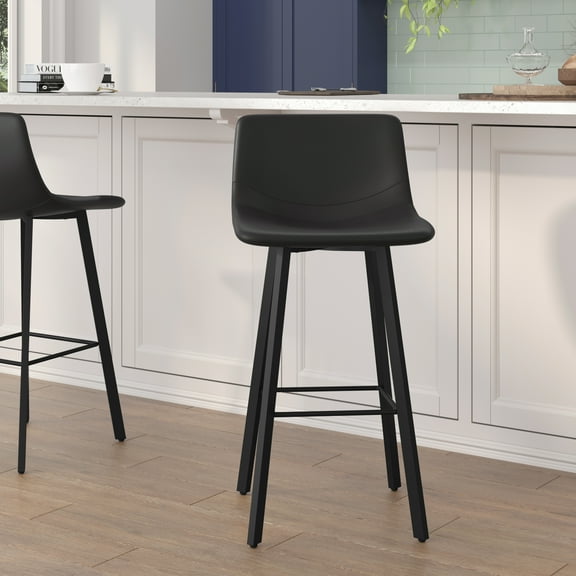 Flash Furniture Caleb 28.75"H Square Adjustable Low Back Barstool, Black