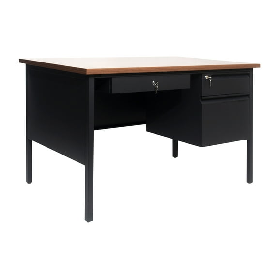Flash Furniture Cambridge Single Pedestal Desk, Walnut Black