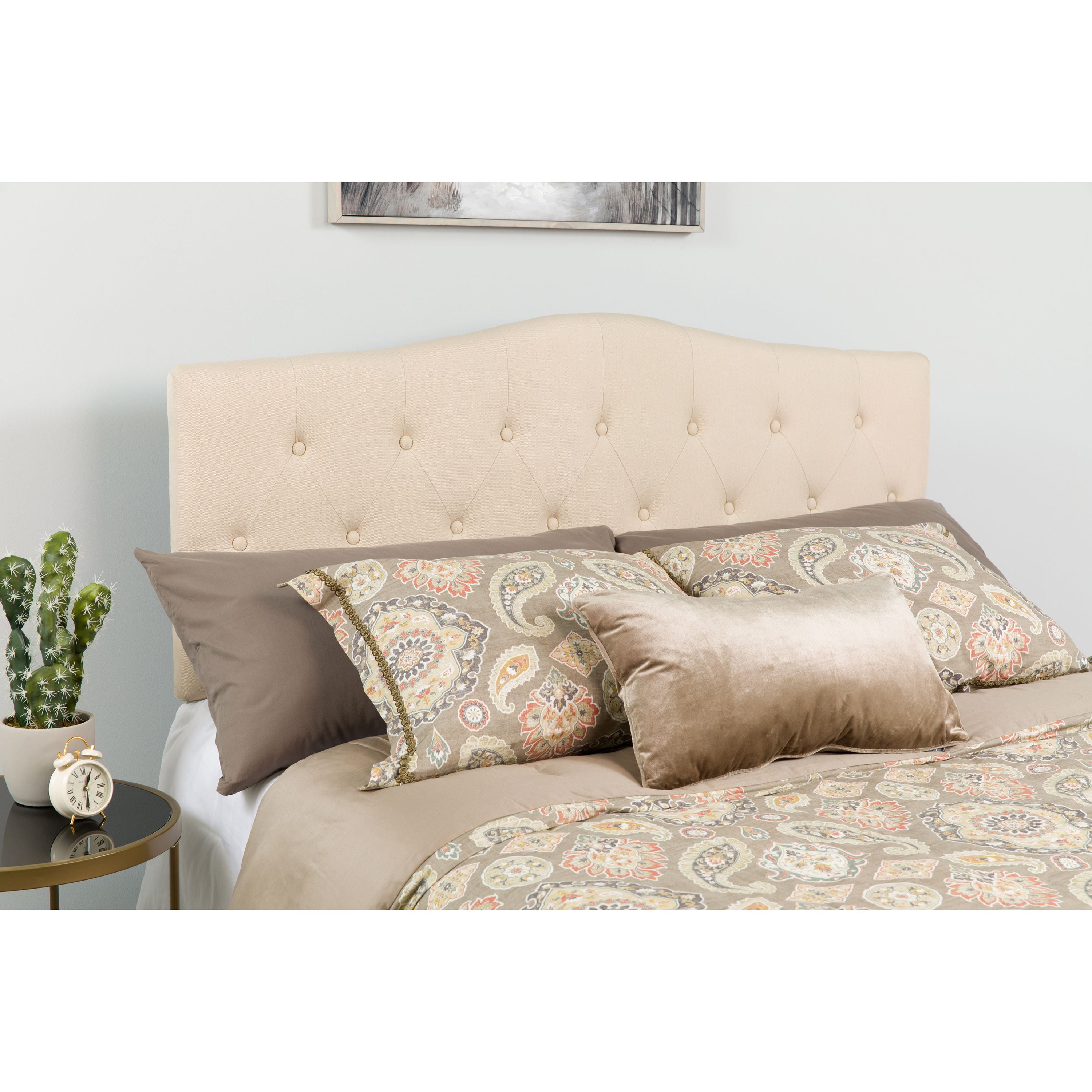 Beige Tufted Upholstered Full Headboard with Metal Legs