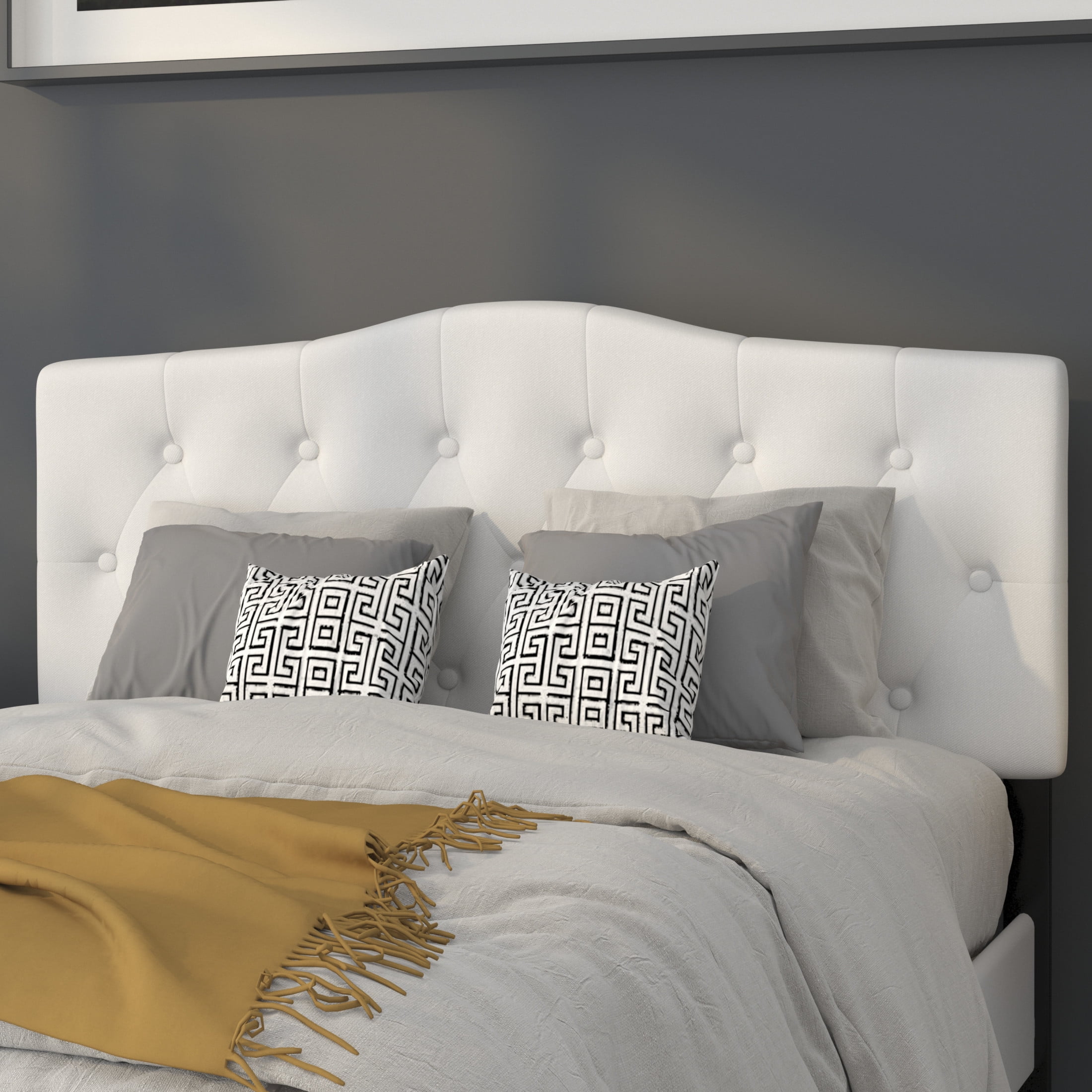 Elegant Full-Size White Tufted Upholstered Headboard