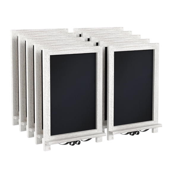 Flash Furniture Canterbury 12" x 17" Whitewashed Tabletop Magnetic Chalkboards with Metal Scrolled Legs, Hanging Wall Chalkboards, Countertop Memo Boards, Set of 10