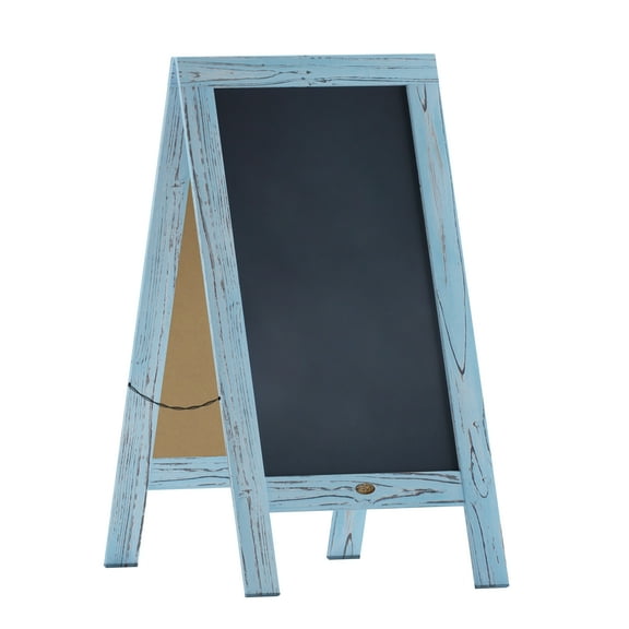 Flash Furniture Canterbury 40" x 20" Vintage Wooden A-Frame Magnetic Indoor/Outdoor Chalkboard Sign, Freestanding Double Sided Extra Large Message Board, Robin Blue
