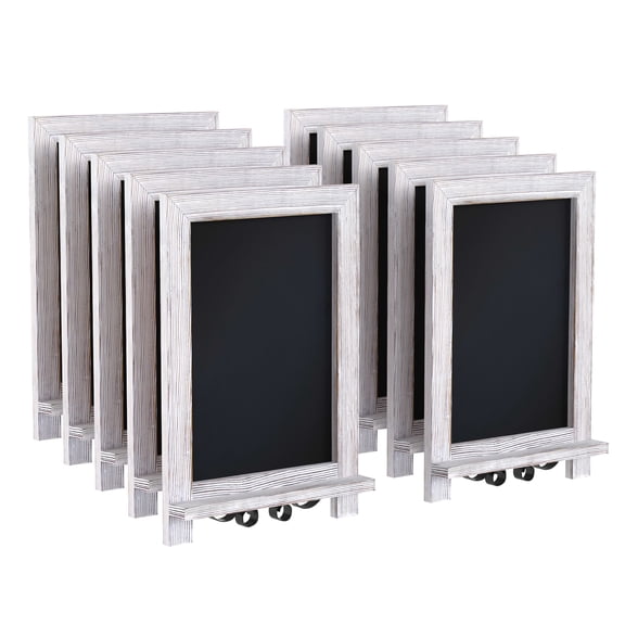 Flash Furniture Canterbury 9.5" x 14" Whitewashed Tabletop Magnetic Chalkboards with Metal Scrolled Legs, Hanging Wall Chalkboards, Countertop Memo Boards, Set of 10