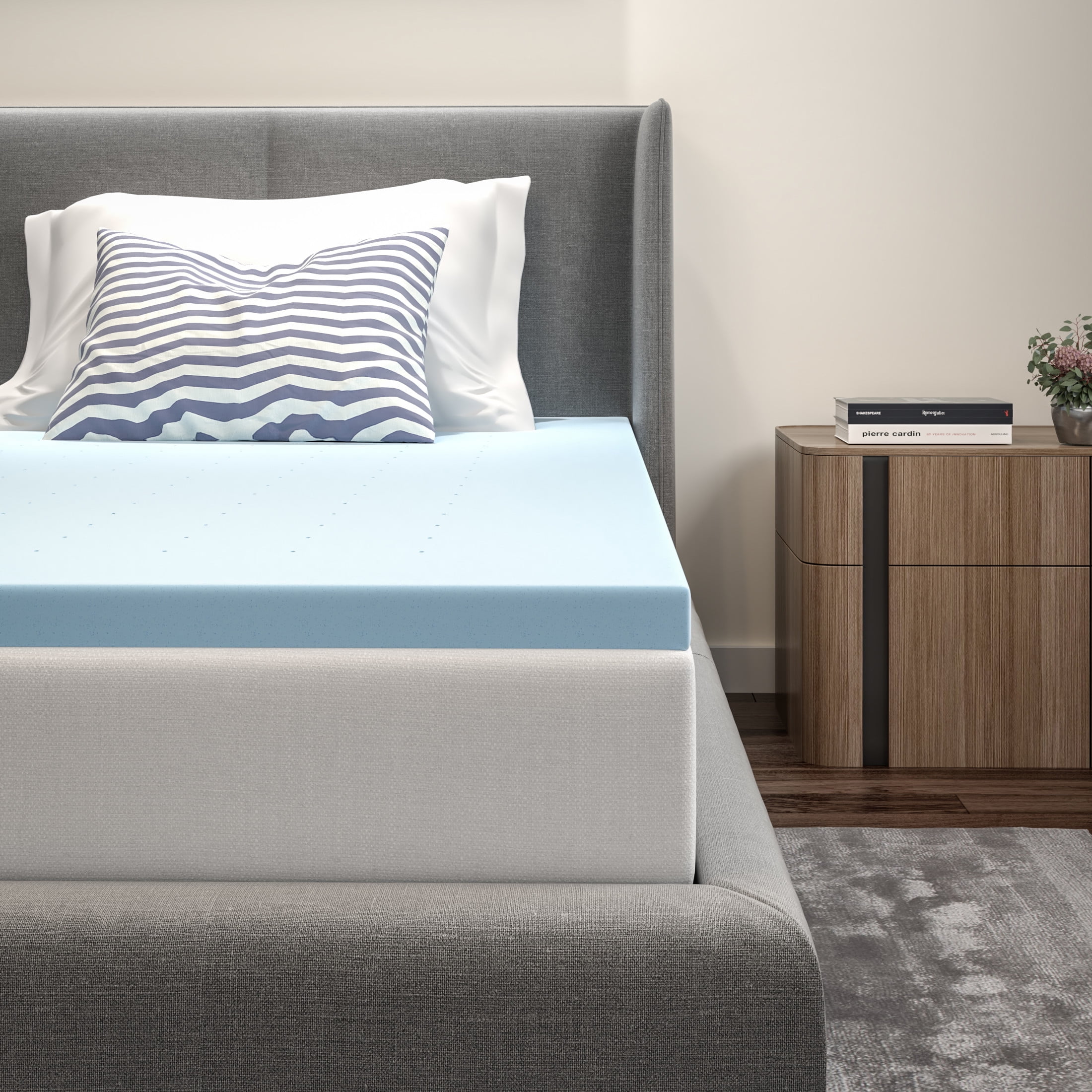 Twin Blue Gel Memory Foam Mattress Topper, 2 Inch