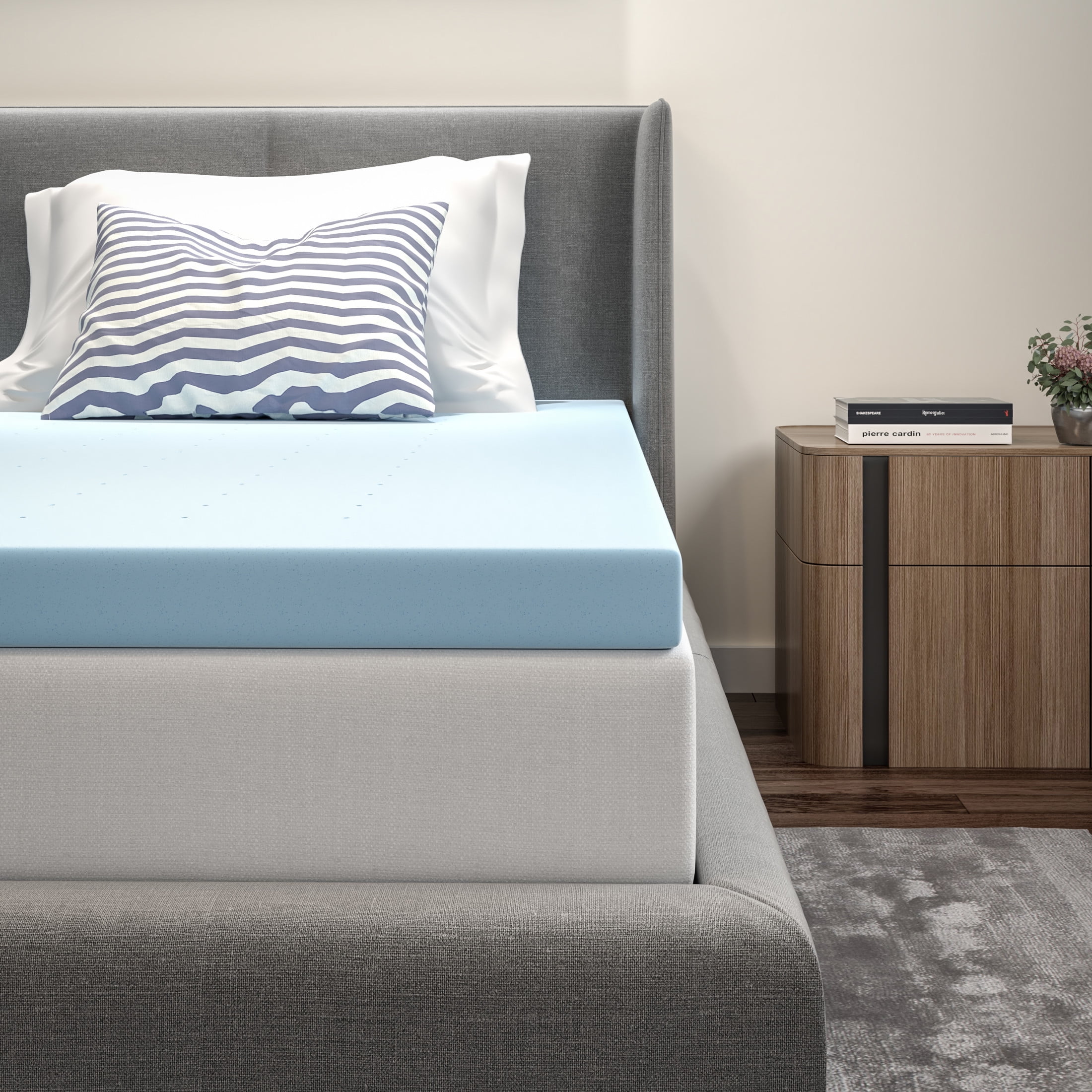 Twin Blue Gel Memory Foam Mattress Topper, 3-inch
