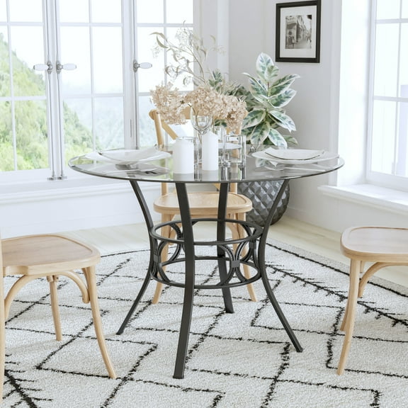 Flash Furniture Carlisle 42'' Round Glass Dining Table with Black Metal Frame