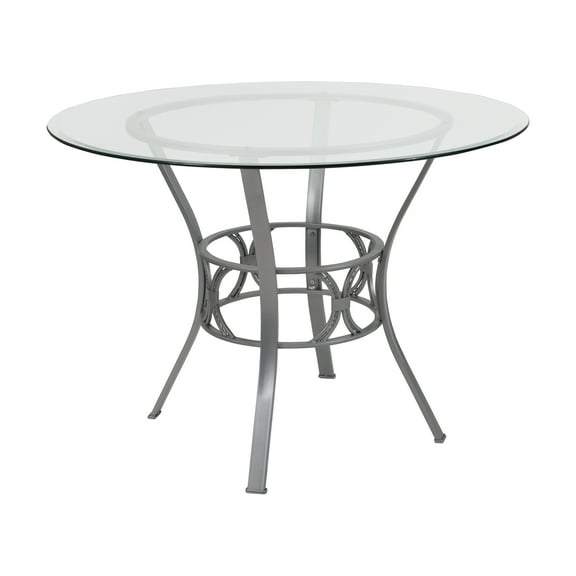Flash Furniture Carlisle 42'' Round Glass Dining Table with Silver Metal Frame