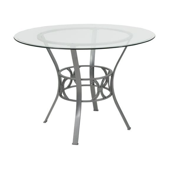Flash Furniture Carlisle 42'' Round Glass Dining Table with Silver Metal Frame