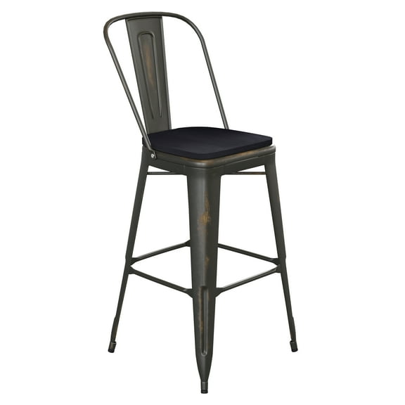 Flash Furniture Carly Commercial Grade 30" High Copper Metal Indoor-Outdoor Barstool with Back with Black Poly Resin Wood Seat