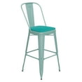 thumbnail image 1 of Flash Furniture Carly Commercial Grade 30" High Mint Green Metal Indoor-Outdoor Barstool with Back with Mint Green Poly Resin Wood Seat, 1 of 13