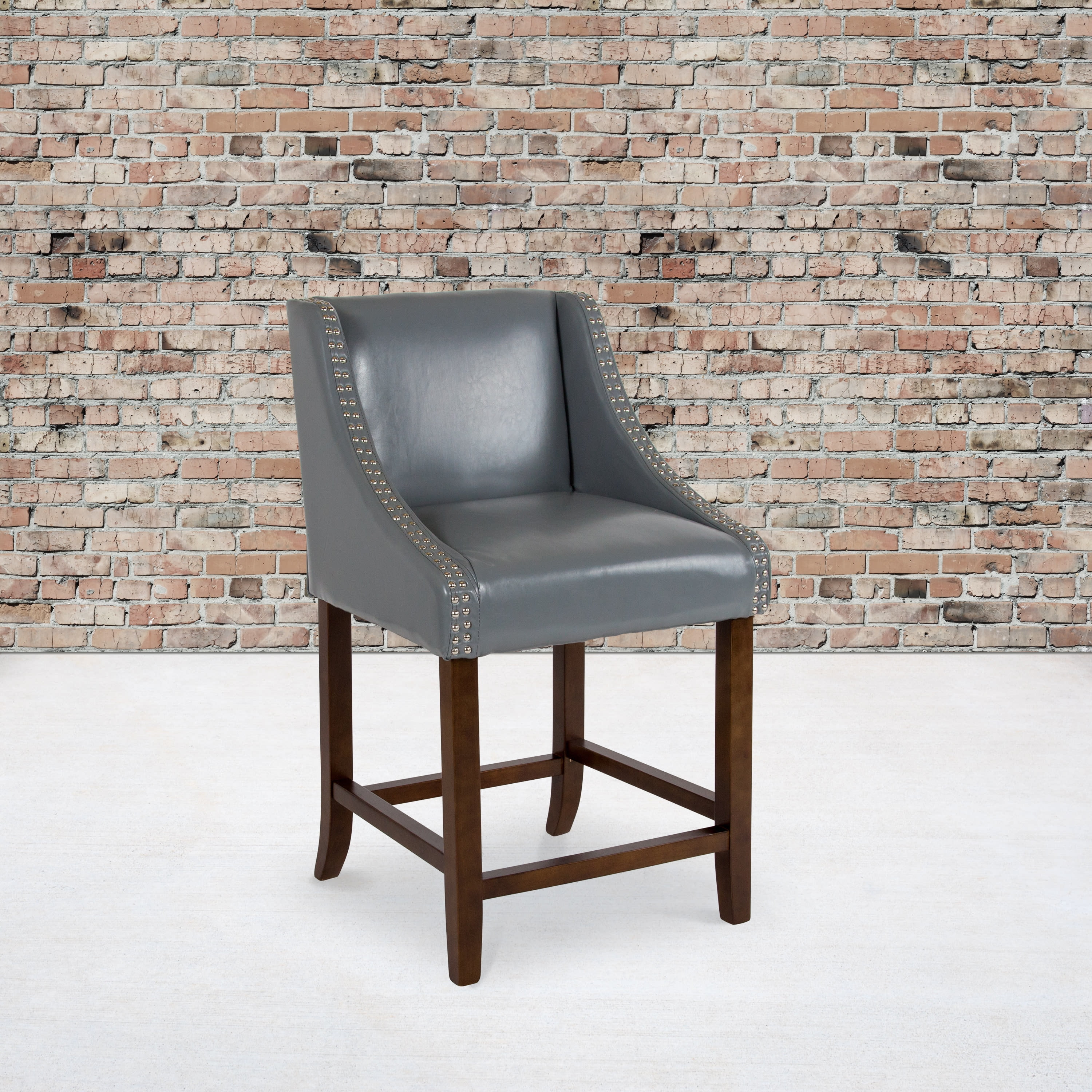 Elegant Light Gray LeatherSoft Counter Stool with Nailhead Trim