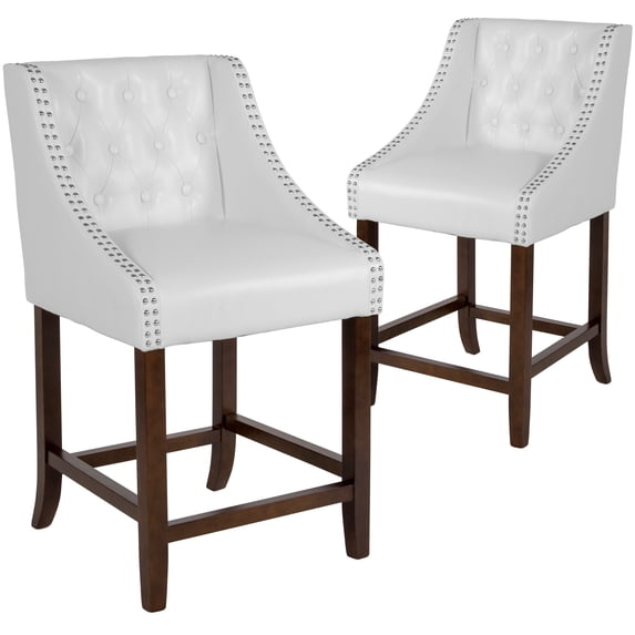 Flash Furniture Carmel Transitional Faux Leather Counter Stool, White, Set of 2