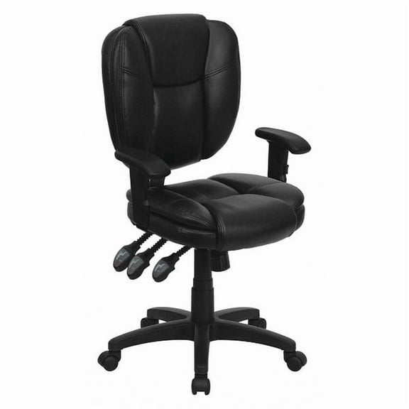 Flash Furniture Caroline Mid-Back Black LeatherSoft Multifunction Swivel Ergonomic Task Office Chair with Pillow Top Cushioning and Arms