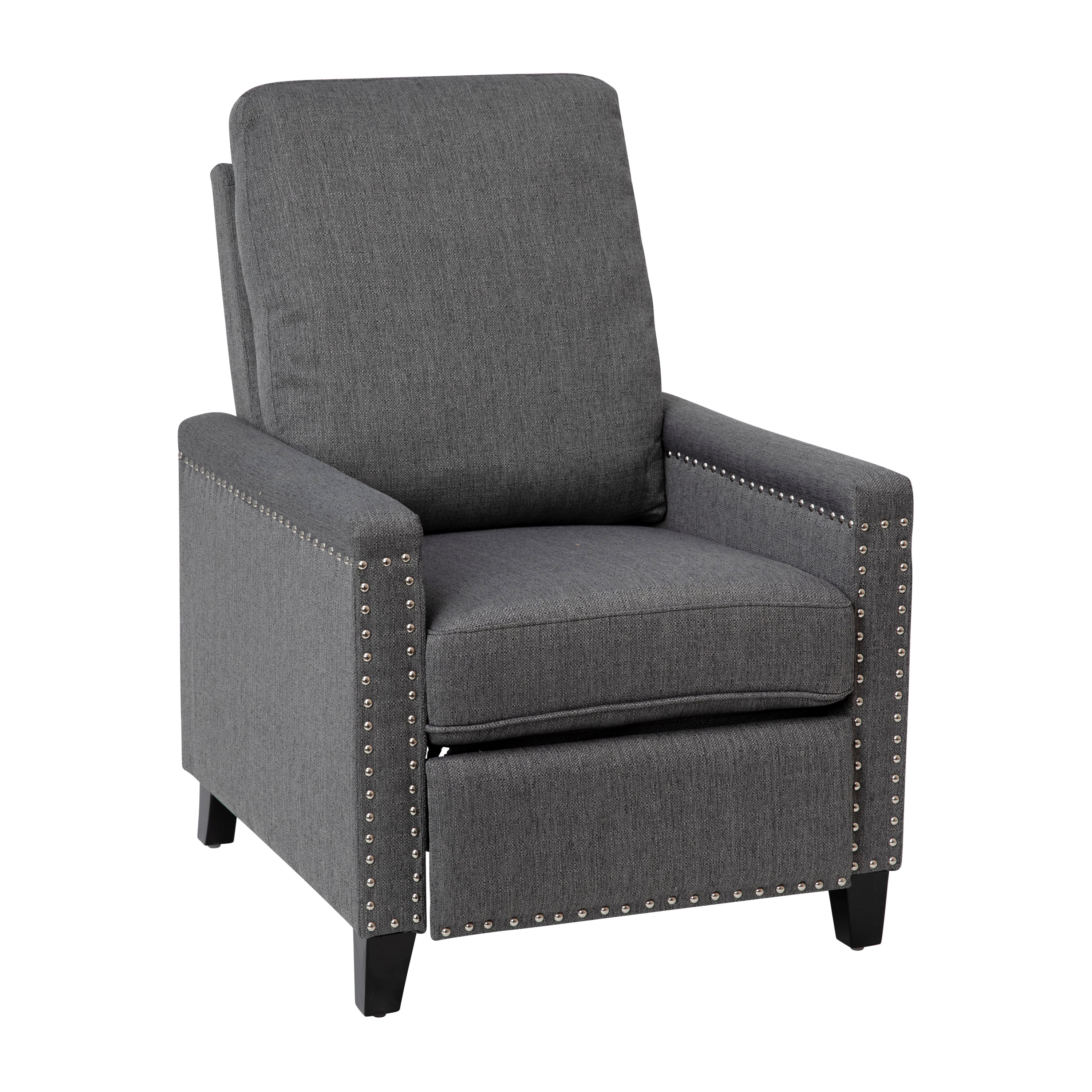 Gray Fabric Push Back Recliner with Nailhead Trim