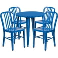 thumbnail image 1 of Flash Furniture Chad Commercial Grade 30" Round Blue Metal Indoor-Outdoor Table Set with 4 Vertical Slat Back Chairs, 1 of 5