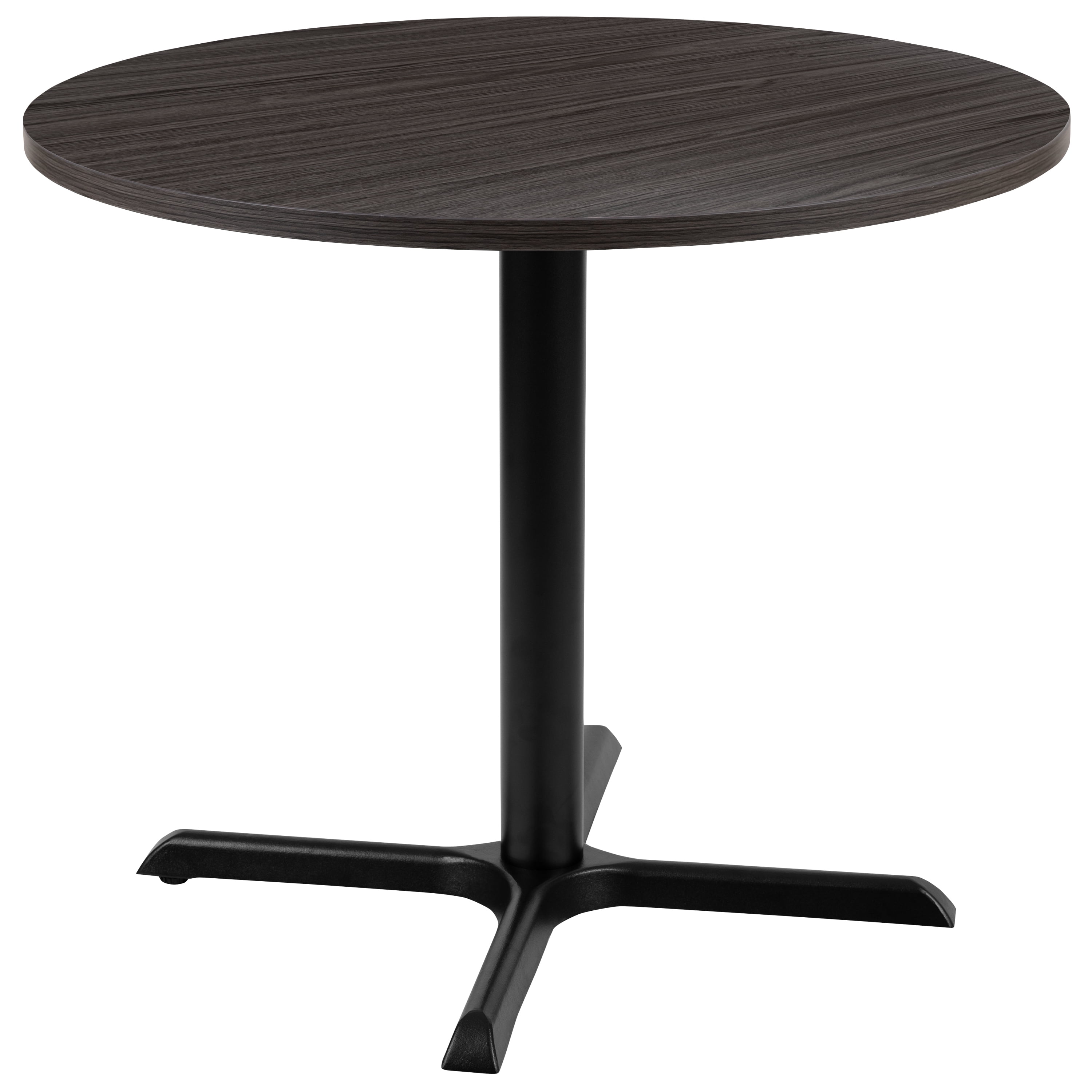 Rustic Gray Round Laminate Conference Table with Cast Iron Base