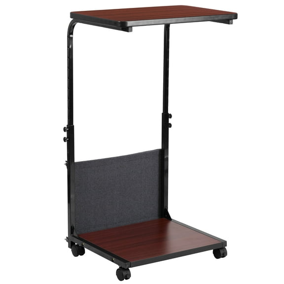 Flash Furniture Charger Mobile Sit-Down, Stand-Up Mahogany Computer Ergonomic Desk with Removable Pouch (Adjustable Range 27'' - 46.5'')