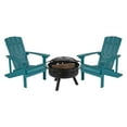 thumbnail image 1 of Flash Furniture Charlestown 3 Pcs Iron Wood Burning Fire Pit Set With Adirondack Chairs, Sea Foam, 1 of 12