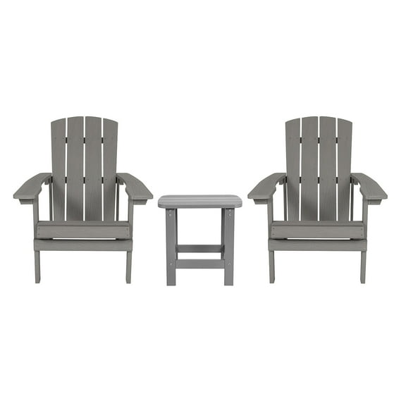 Flash Furniture Charlestown 3-Piece Poly Resin Wood Adirondack Chair and Side Table Set, Gray