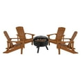 thumbnail image 1 of Flash Furniture Charlestown 5 Pcs Iron Wood Burning Fire Pit Set With Adirondack Chairs, Teak, 1 of 12