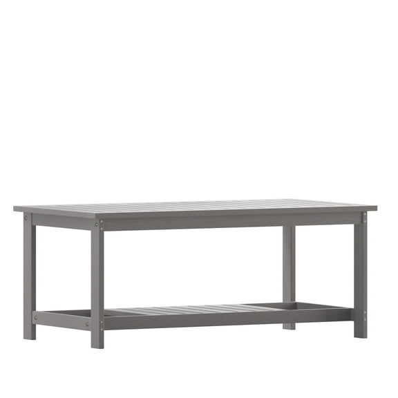 Flash Furniture Charlestown All-Weather Poly Resin Wood Two Tiered Commercial Grade Adirondack Slatted Coffee Conversation Table in Gray