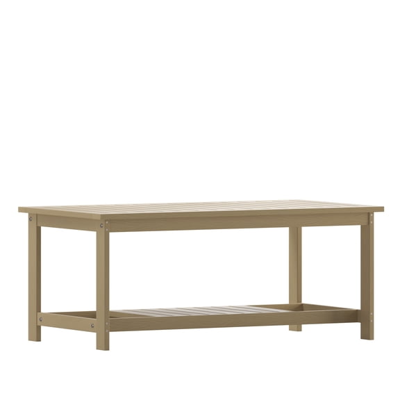 Flash Furniture Charlestown All-Weather Poly Resin Wood Two Tiered Commercial Grade Adirondack Slatted Coffee Conversation Table in Natural Cedar