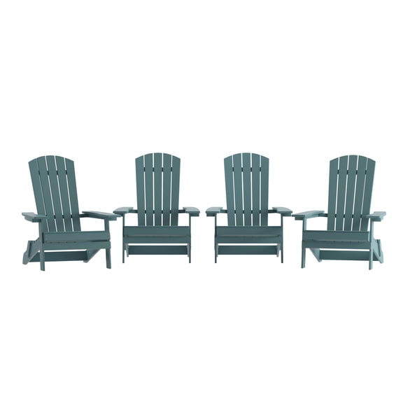 Flash Furniture Charlestown Folding Adirondack Chair - Sea Foam - Poly Resin - Indoor/Outdoor - Weather Resistant - Set of 4