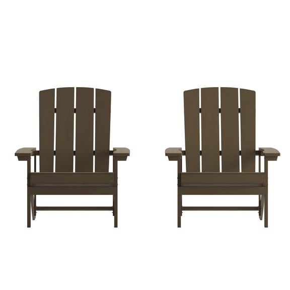 Flash Furniture Charlestown Poly Resin Adirondack Chair - Mahogany - All Weather - Indoor/Outdoor - Set of 2