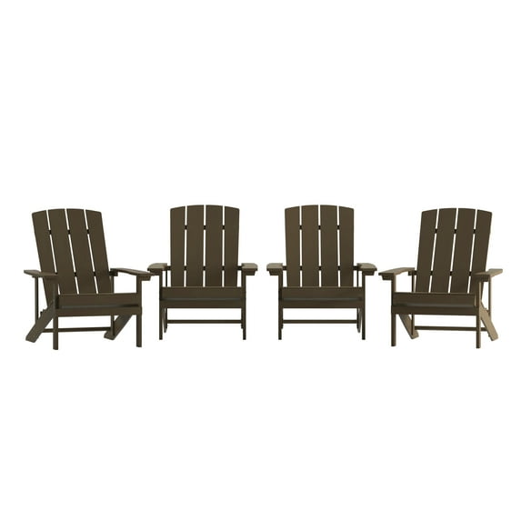 Flash Furniture Charlestown Poly Resin Adirondack Chair - Mahogany - All Weather - Indoor/Outdoor - Set of 4