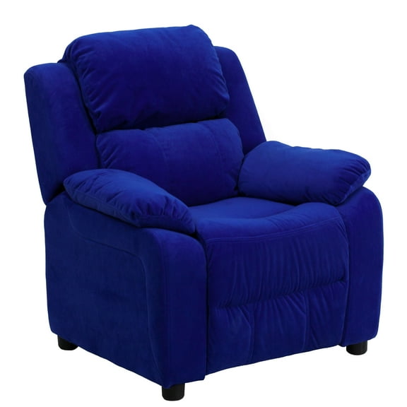 Flash Furniture Charlie Deluxe Padded Contemporary Blue Microfiber Kids Recliner with Storage Arms