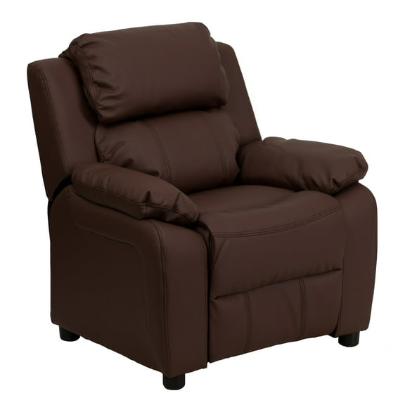 Flash Furniture Charlie Deluxe Padded Contemporary Brown LeatherSoft Kids Recliner with Storage Arms