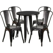 Flash Furniture Chauncey Commercial Grade 24" Round Black-Antique Gold Metal Indoor-Outdoor Table Set with 4 Cafe Chairs