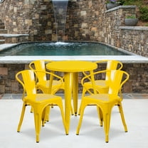 Flash Furniture Chauncey Commercial Grade 24" Round Yellow Metal Indoor-Outdoor Table Set with 4 Arm Chairs