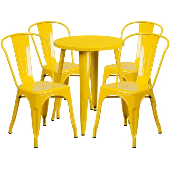 Flash Furniture Chauncey Commercial Grade 24" Round Yellow Metal Indoor-Outdoor Table Set with 4 Cafe Chairs