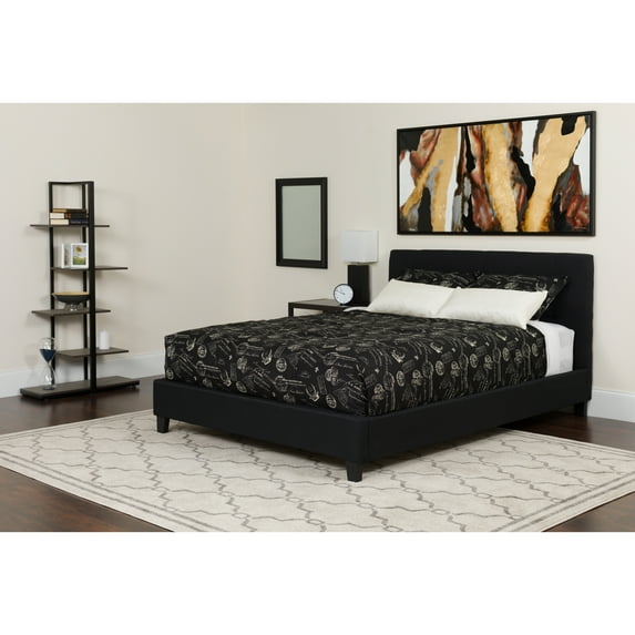 Flash Furniture Chelsea Queen Size Upholstered Platform Bed in Black Fabric with Pocket Spring Mattress