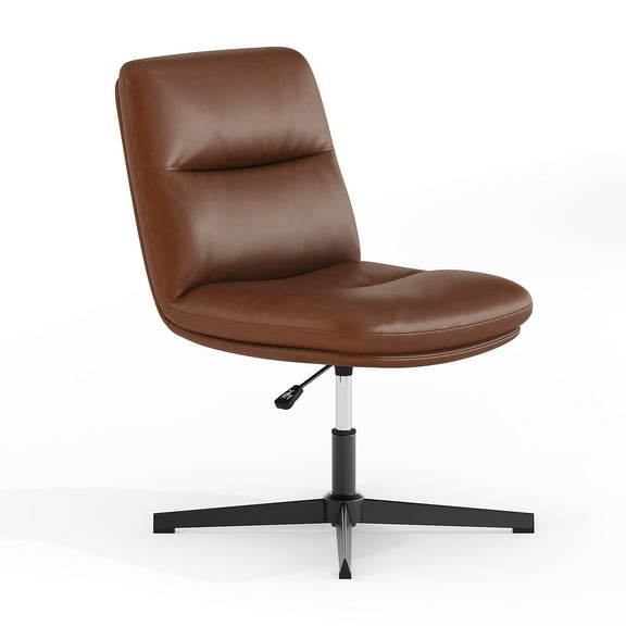 Flash Furniture Chloe Armless Ergonomic Faux Leather Swivel Task Chair Cognac/Black Frame