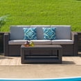 thumbnail image 1 of Flash Furniture Chocolate Brown Faux Rattan Sofa with All-Weather Beige Cushions, 1 of 10