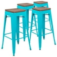 thumbnail image 1 of Flash Furniture Cierra 30" High Metal Indoor Bar Stool with Wood Seat in Teal - Stackable Set of 4, 1 of 13