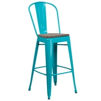 Flash Furniture Cindy 30" High Crystal Teal-Blue Metal Barstool with Back and Wood Seat