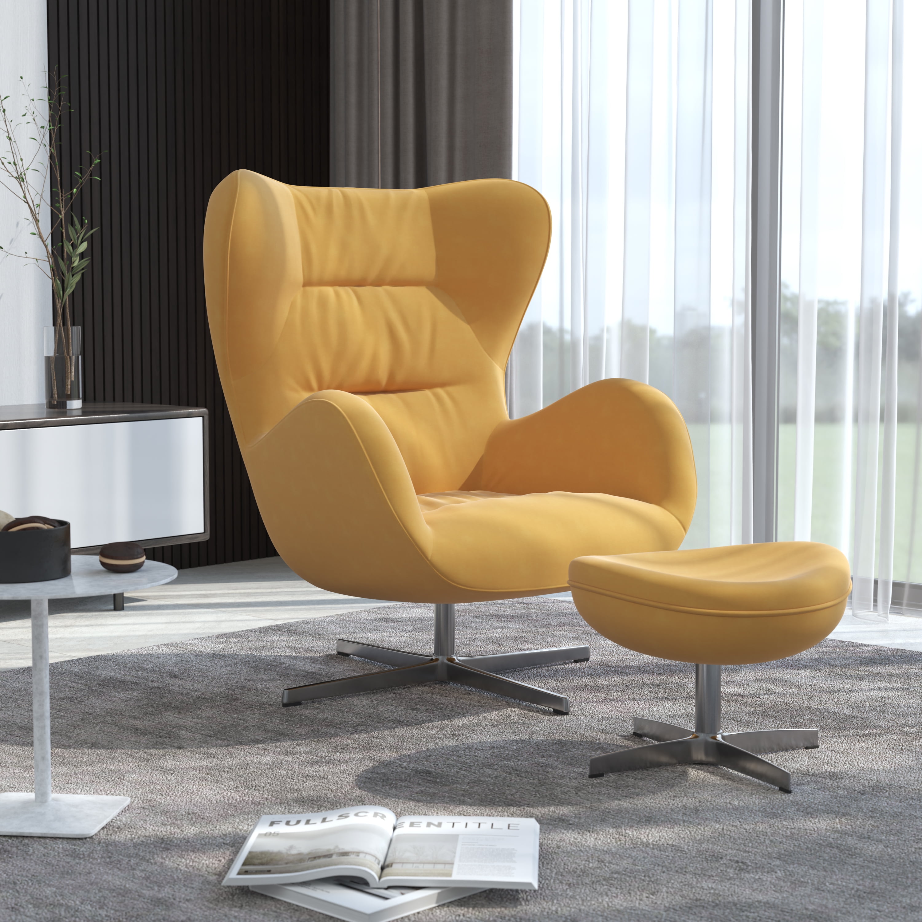 Flash Furniture Citron Fabric Swivel Wing Chair and Ottoman Set