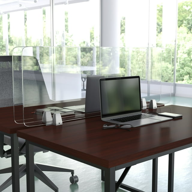 Flash Furniture Clear Acrylic Desk Partition, 18"H x 47"L (Hardware Included)