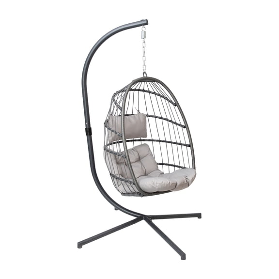 Flash Furniture Cleo Collection Wicker Hammock Chair with Cushion and Stand, Gray